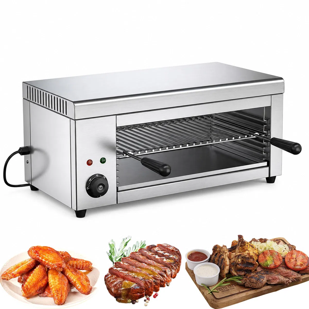 2000W Salamandra Electrica- derretidor de Queso salamandra eléctrico de 122-572 ℉ con 4 Alturas, Grill salamandra de Acero Inoxidable para Cocina Comercial, sándwiches y Asar filetes