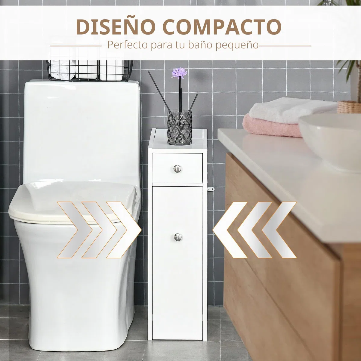 HOMCOM Armario Auxiliar de Baño Mueble de Baño Estrecho con 2 Cajones y Compartimiento Superior con Tapa para Lavabo Ducha 17x48x58 cm Blanco