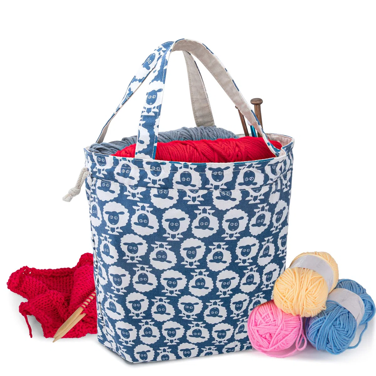 Teamoy Bolsa de Tejer con Cordón, Bolsa de Labores Portátil para Agujas de Tejer, Ovillos de Hilos y Accesorios de Tejido, Multifuncional, Tamaño Ideal,Oveja.