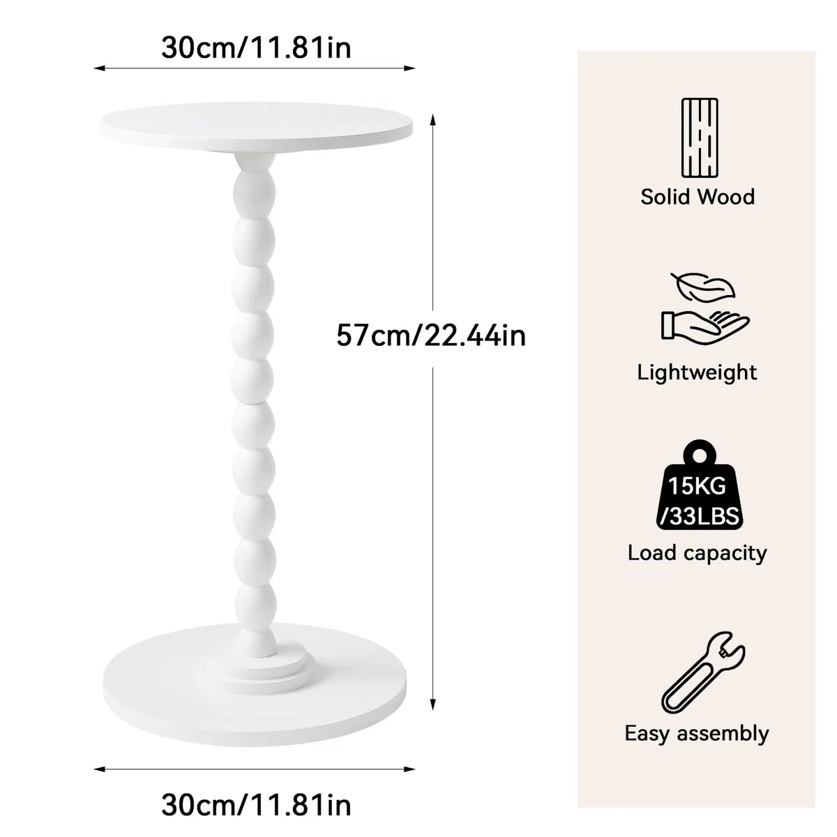 Aibiju Mesa Auxiliar Estrecha, Mesita de Noche Moderna, Redonda, Pequeña, con Patas de Madera Maciza para Sala de Estar, Dormitorio y Espacios Pequeños, Color Blanco YD-RST001W