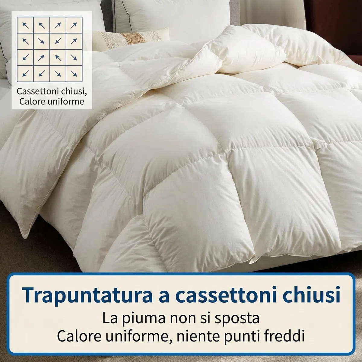 tex family Trentino edredón nórdico de Plumas de Ganso Invierno 100% Relleno Natural 360 g/m² – edredón cálido – Cassette, Tejido algodón, Certificado Oeko-Tex Standard 100 - Cm. 200x200