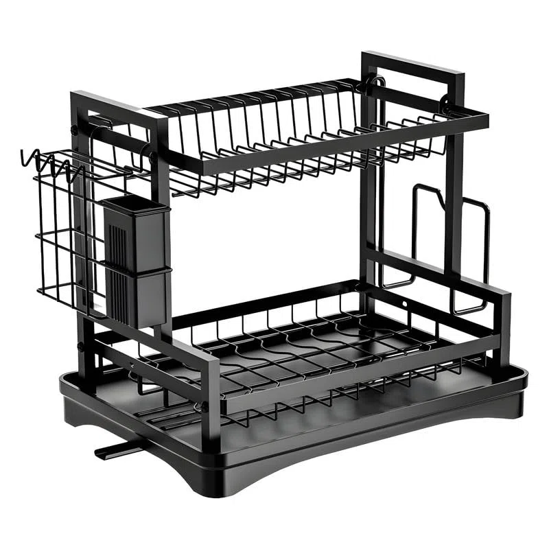 Escurreplatos sobre El Fregadero, Escurridor De Acero Al Carbono De Gran Capacidad, Organizador De Cocina Multifuncional De 2 Niveles Y Almacenamiento para Platos, Cuencos Y Cubiertos