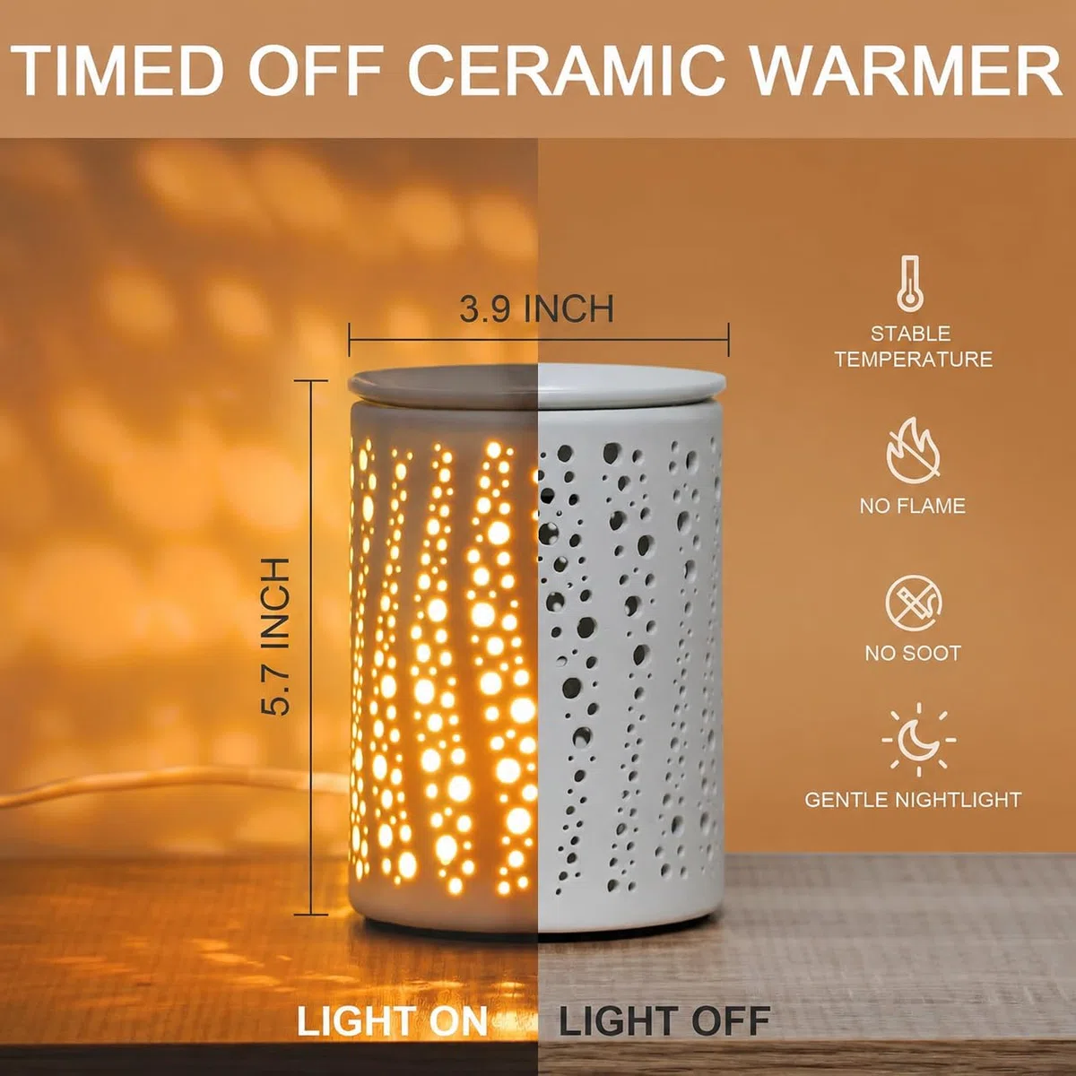 PALANCHY Quemador de aceite de cerámica con ajustes de temporizador de 2/4/8 horas | Calentador de cera con temporizador, calentador eléctrico de cera para aromaterapia perfumada en el hogar