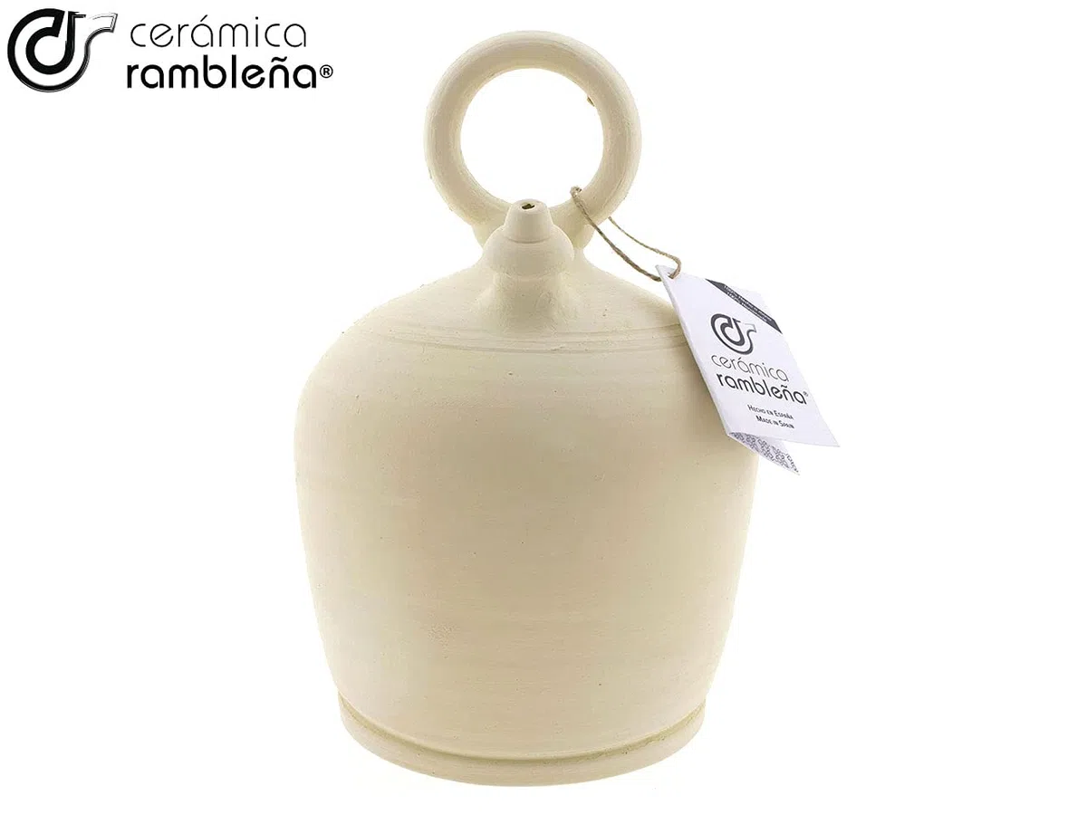 CERÁMICA RAMBLEÑA | Botijo de Barro Tradicional asa Redonda Base Ancha de La Rambla (Córdoba) | 100% Hecho a Mano | 3 litros | Eco | Plato NO Incluido