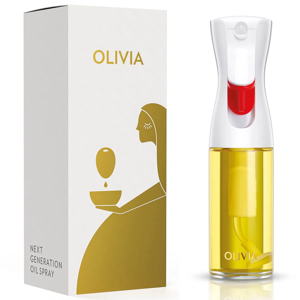 FLAIROSOL OLIVIA. El Pulverizador de Aceite Avanzado Original para Cocina, Barbacoas, Pulverización Continua con Control de Porciones, Confiado por Chefs. Tecnología Patentada.130 ml (Logo Dorado)