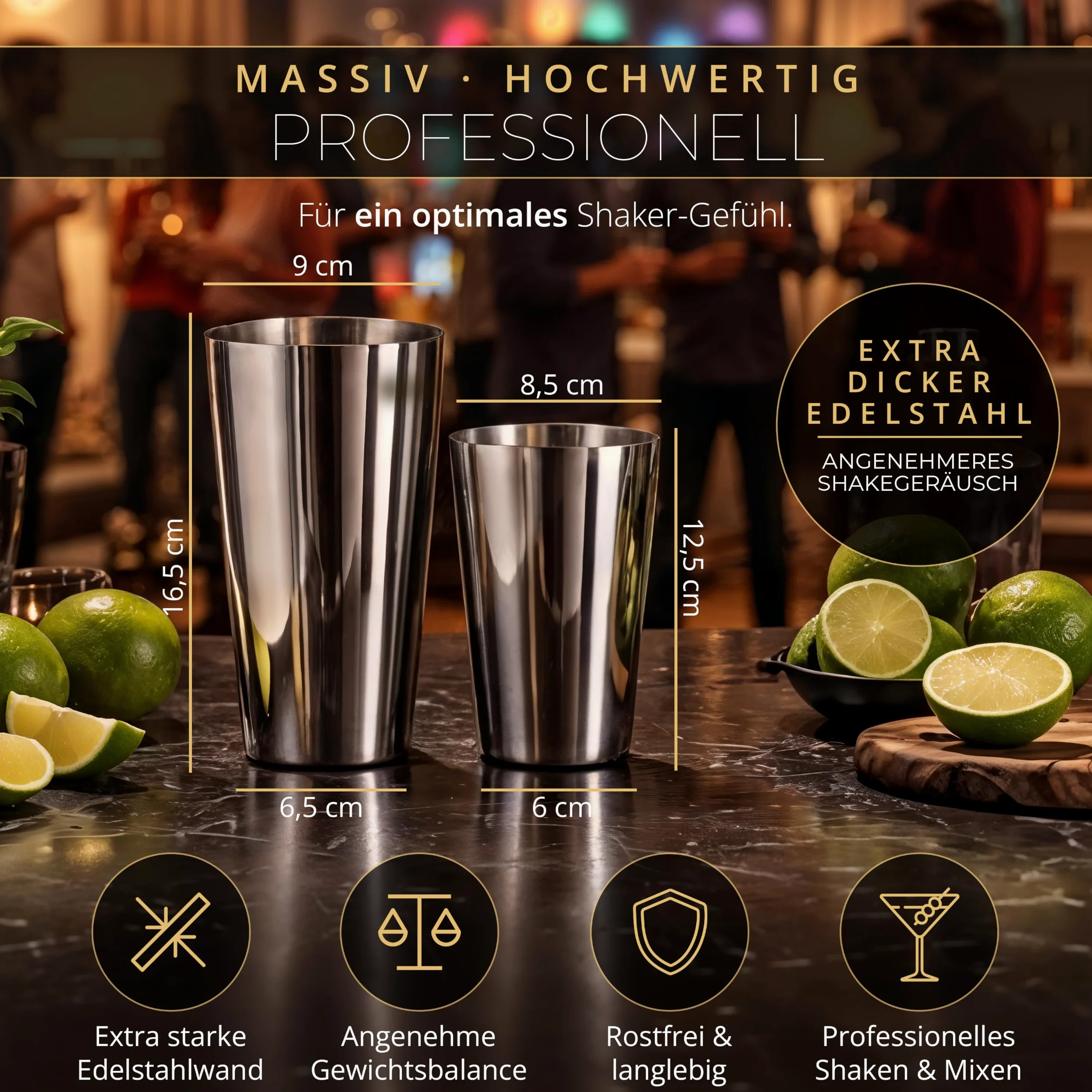 Juego de coctelera de acero inoxidable Boston, Pack Coctelería Cocteles, 7 piezas, compuesto por coctelera, jigger, cuchara de bar, 2 cocidos, muddler y estera de bar