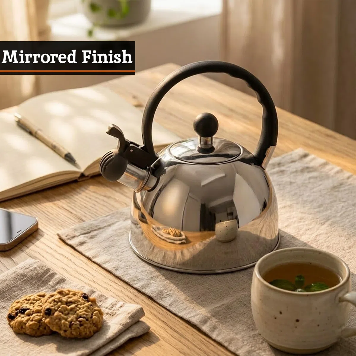 Premier Housewares - Tetera hervidor con Silbato (Acero Inoxidable, 1.0 L) Acabado Espejo.