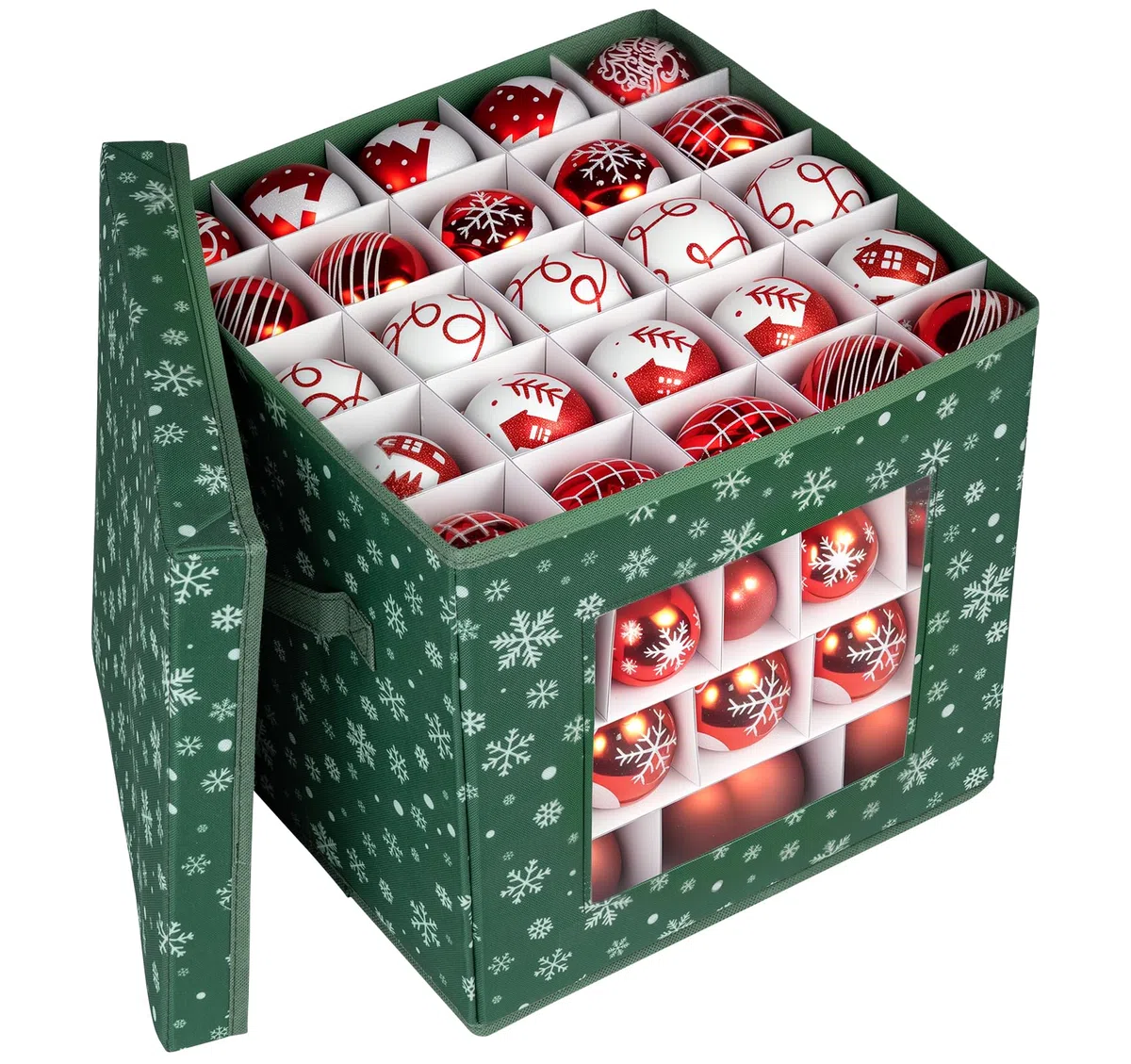 Anstore - Caja de almacenamiento de Navidad grande con tapas en 3 tamaños divisores, caja de almacenamiento de adornos de Navidad de 83 compartimentos con asa de transporte y ventana, almacenamiento