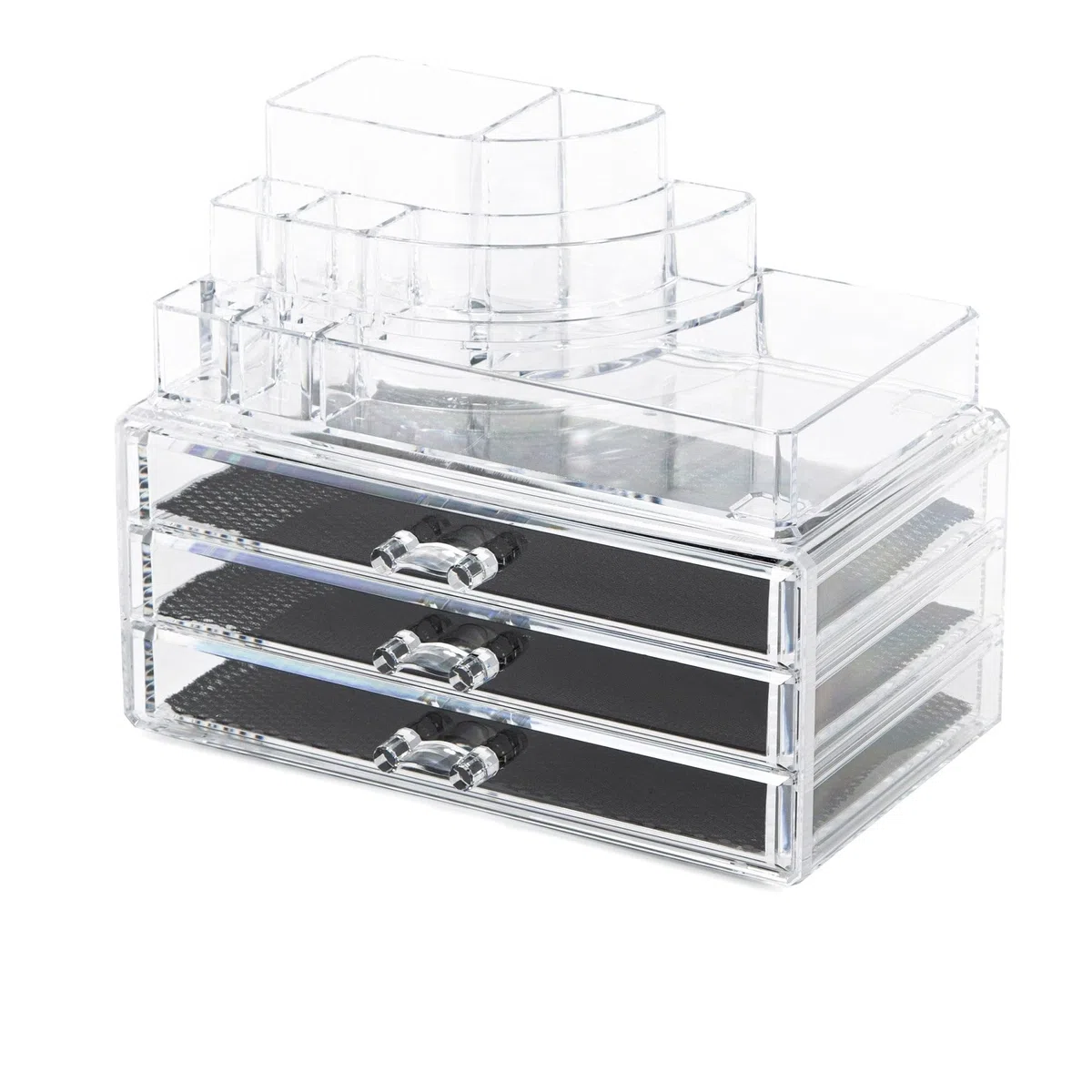 Compactor Organizador de cosméticos y joyería con 3 cajones y múltiples Compartimentos, Transparente, Fabricado en poliestireno, 24 x 15 x 18.7 cm, RAN5055