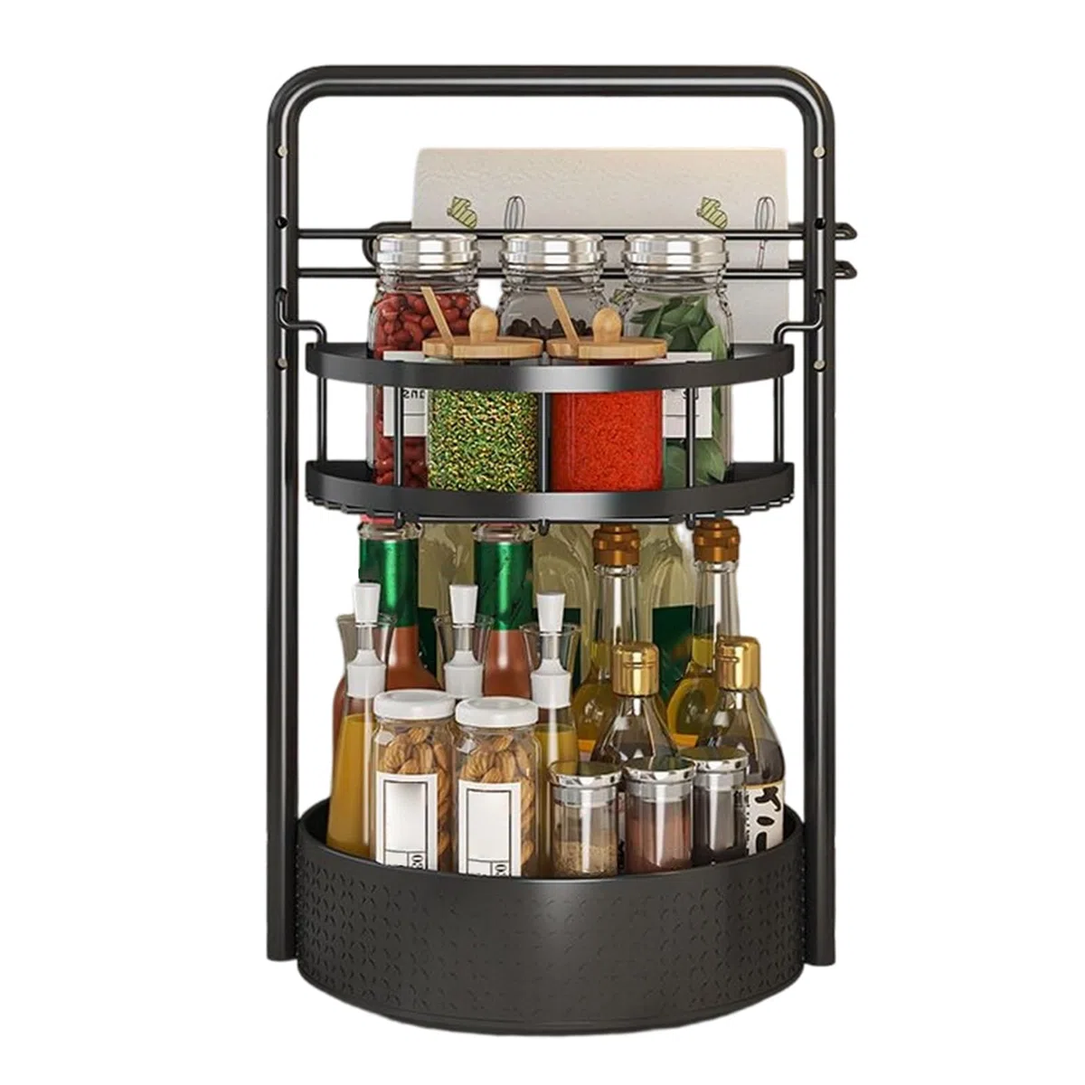 Generico Estante organizador giratorio para especias, organizador de mostrador de dos niveles con portarrollos – Giratorio para condimentos – para despensa armario cocina cocina cocina casa tarro