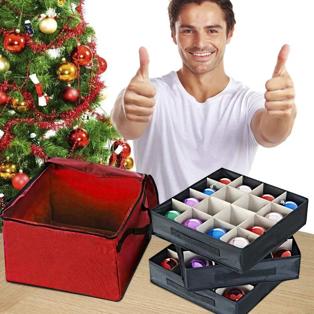 ProPik Caja de Almacenamiento de Adornos de Navidad, Organizador con Capacidad para hasta 48 Bolas de Navidad con 3 bandejas extraíbles separadas, el Recipiente Tiene separadores para organizar