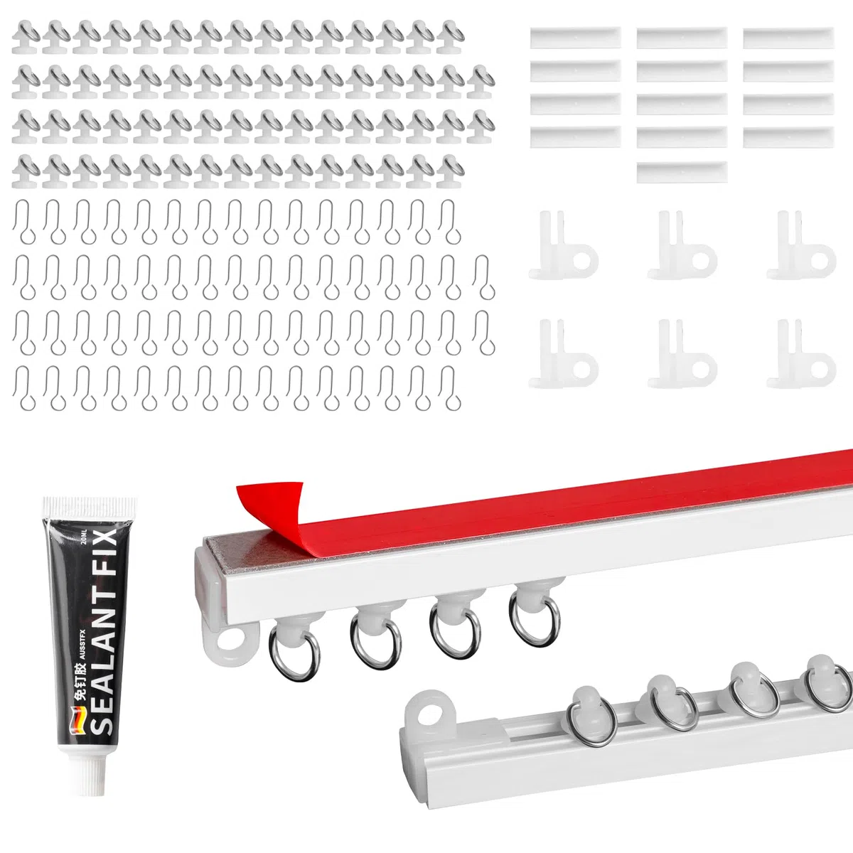 5.7M Riel Cortina Techo Autoadhesivo, 14 * 41cm Rieles para Cortinas de Techo, PVC Riel Cortina Flexible para Separador de Ambientes, Cortina para Autocaravana, Cortina de Ducha, Ventanal