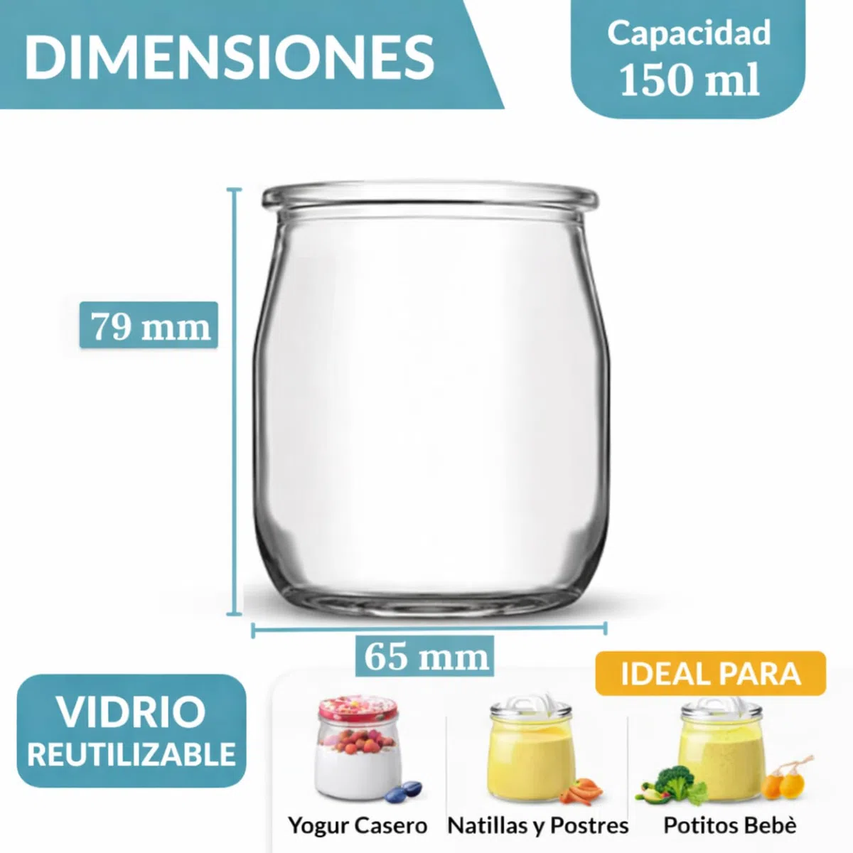 12 Vasos Yogurtera para Yogur y Postre de Cristal de 150 ml con Tapa Metálica - tarros de vidrio Para Yogur, Natillas, Pudding, Potitos - Frasco Apto para Microondas y Lavavajillas - Incluye Etiquetas