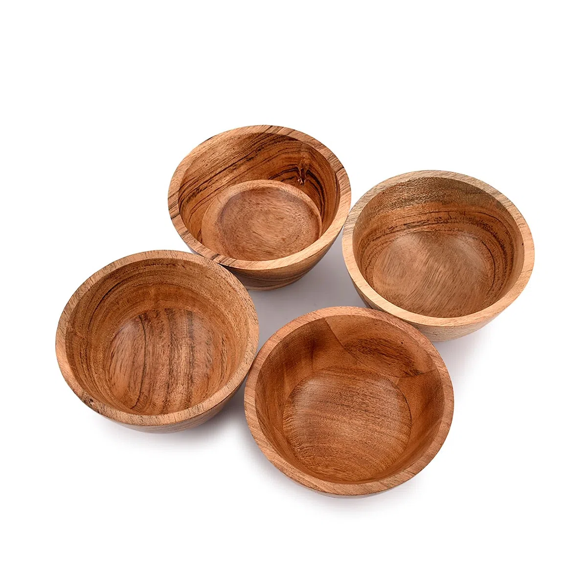 NIRMAN Juego de 4 cuencos de madera de acacia para cocina, comida, fiesta y ensalada, frutas, verduras, aperitivos (4.5 x 4.5 x 2.5 pulgadas)