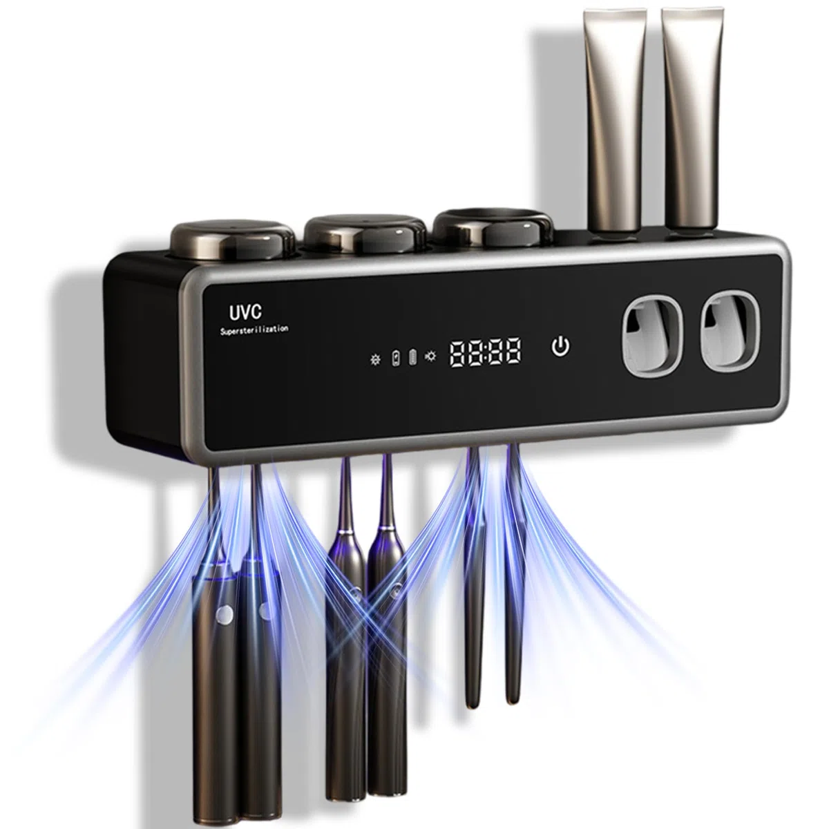 Soporte Inteligente para Cepillo de Dientes con Esterilización UV y Dispensador Automático de Pasta de Dientes, Organizador de Cepillo de Eléctrico Montado en la Pared con Función de Secado