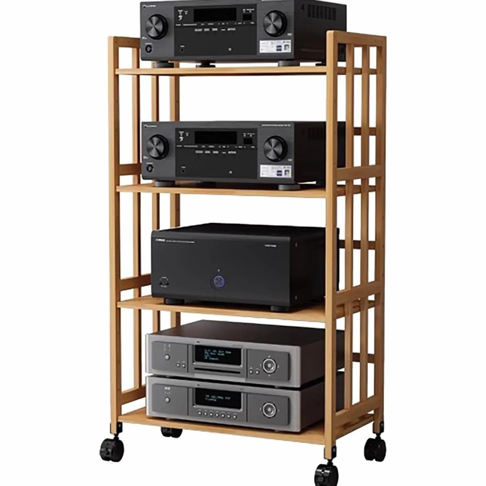 Soporte de alta fidelidad de altura ajustable, estante de 5 niveles y armario para TV, reproductores de DVD, cajas de cable y grabación, ideal para entretenimiento en casa (90 x 38 x 123 cm)