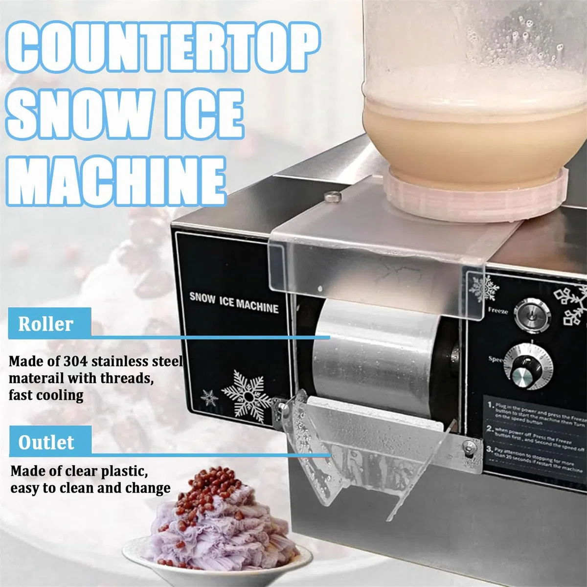 Máquina de cono de nieve comercial, trituradora de hielo eléctrica automática con velocidad ajustable, ideal para heladerías y heladerías, 1200 W de alta potencia
