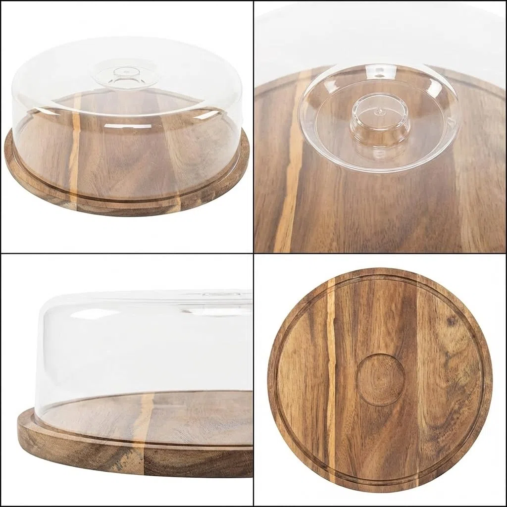 Quesera Redonda de Madera con Tapa 28x28 cm