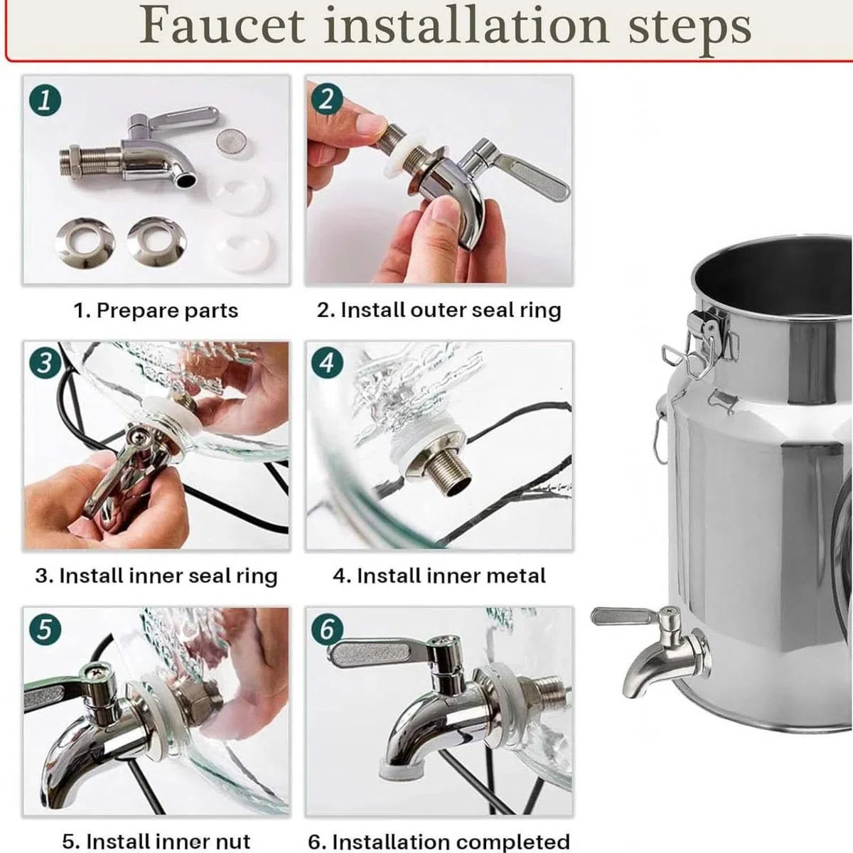 Cubo de acero inoxidable con grifo, recipiente de almacenamiento de 42 litros con tapa para leche, vino y otros líquidos o sólidos, solución de almacenamiento duradera de cocina