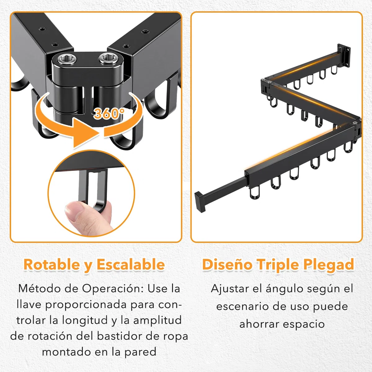 CarBole Tendedero de Ropa Montado en Pared,Retráctil Plegable de 3 Pliegues con 18 Ganchos,Ahorra Espacio,Aluminio Duradero para Balcón,Baño y Dormitorio