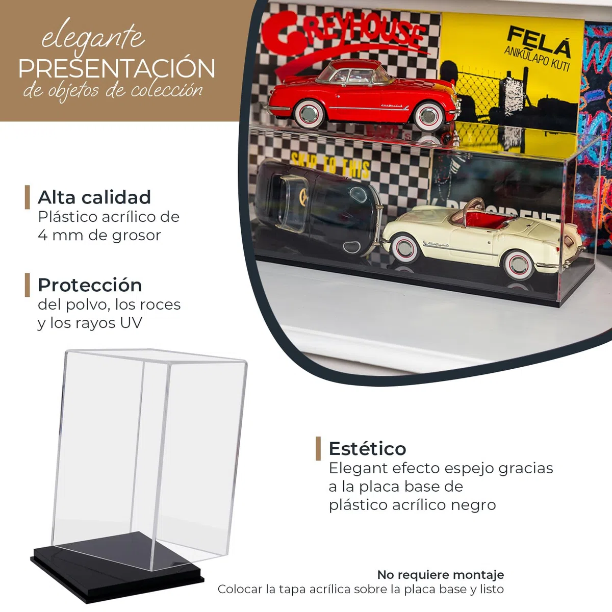 HMF Vitrina Expositora, Vitrina de Acrílico para Colecciones y Figuras | 14 x 14 x 22 cm