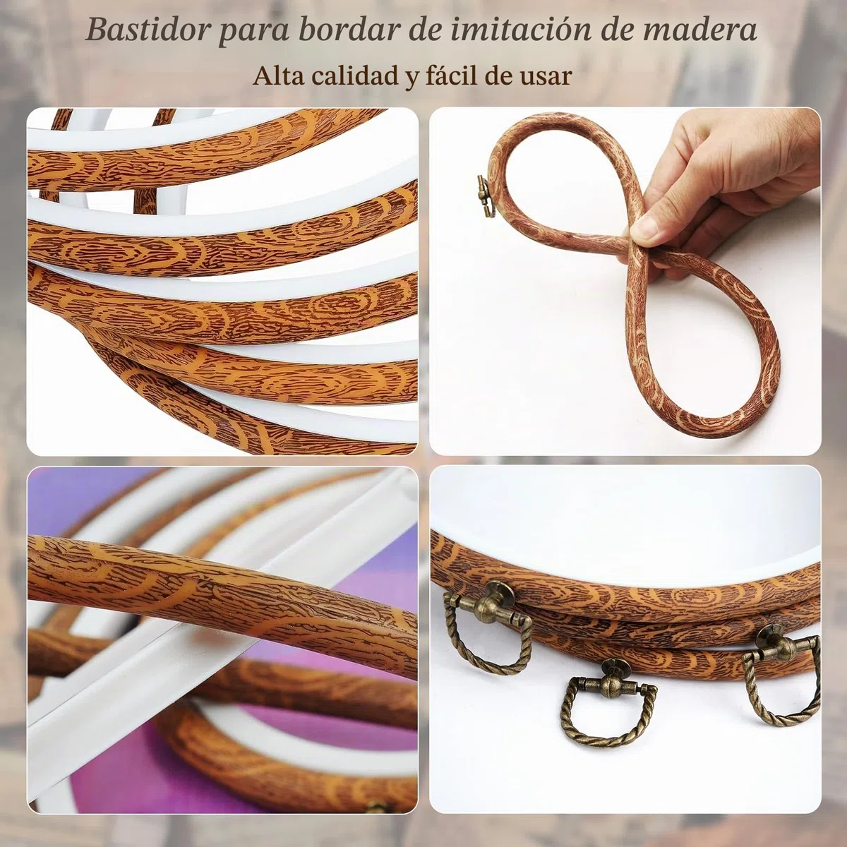 6 aros de bordado de madera, marco de exhibición de bordado de madera, anillo de punto de cruz, aros redondos de bordado para manualidades, costura y adornos colgantes (20 cm)