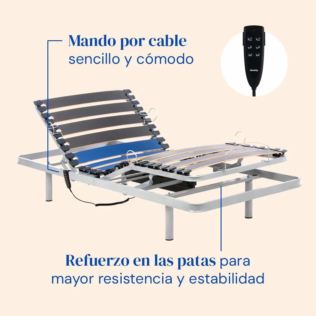 Geriafy Cama articulada con colchón viscoelástico V6 105x190 cm | Pack completo, colchón viscoelástico de 20 cm, funda impermeable, máximo confort