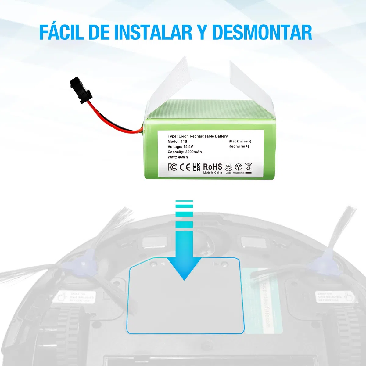 Powerextra Batería de Repuesto 14.4v 3200mAh Compatible con Conga Excellence 990 950 1090 Deebot N79S DN622 Eufy RoboVac 11 11S 11S MAX 30 15C 15T 12 35C IKOHS NETBOT S14 S15