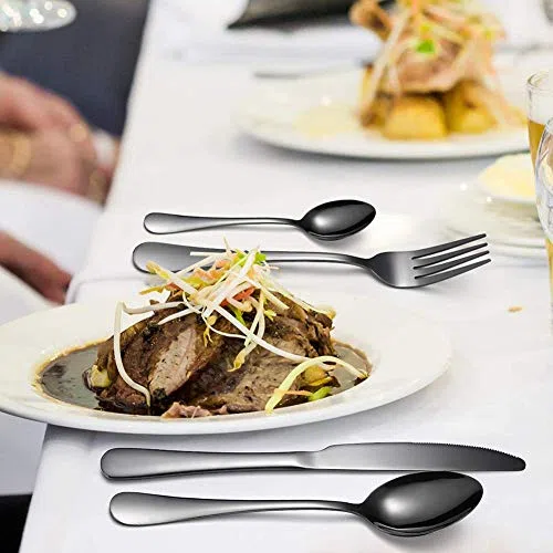 Juego de cubiertos de acero inoxidable (6 unidades), de primera calidad, de acero inoxidable apto para uso alimentario, elegante y duradero. Incluye cuchillos, tenedores y cucharas (24 piezas colorida