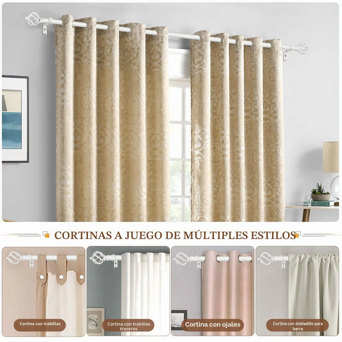 KAMANINA Barras de cortina blancas de 80 a 148 cm, barras de cortina decorativas ajustables para cortinas con ojales, 19 mm de diámetro con remates trenzados
