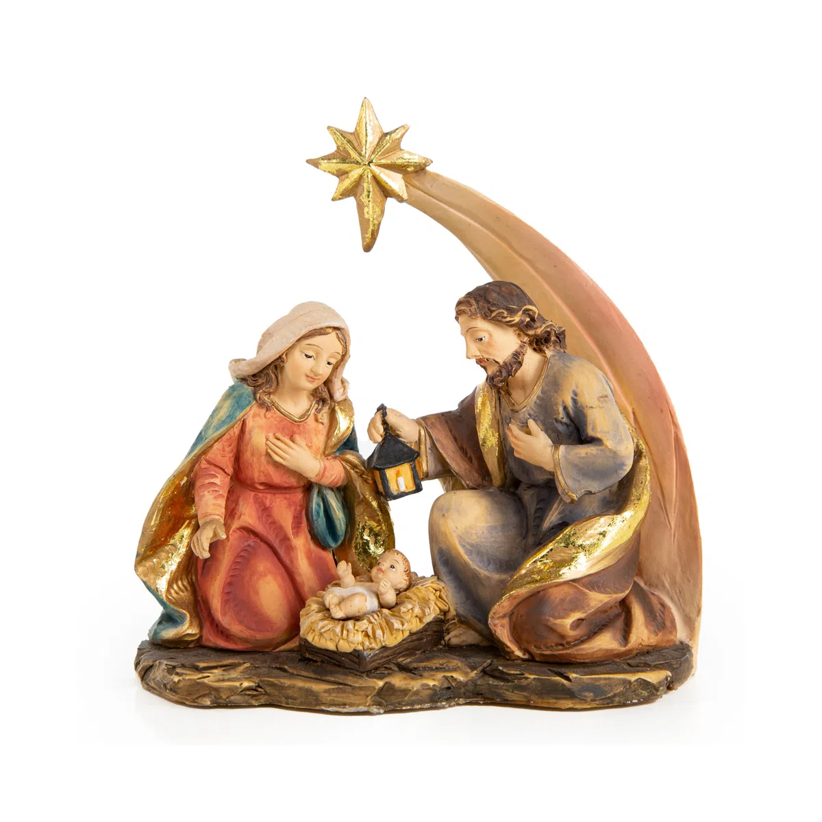 Logbuch-Verlag Belén pequeño, 12 x 11,5 cm: decoración navideña con Sagrada Familia, Pesebre Navidad de Resina, Figuras religiosas Interiores, Adorno clásico para Mesa y hogar, símbolo Amor y Paz