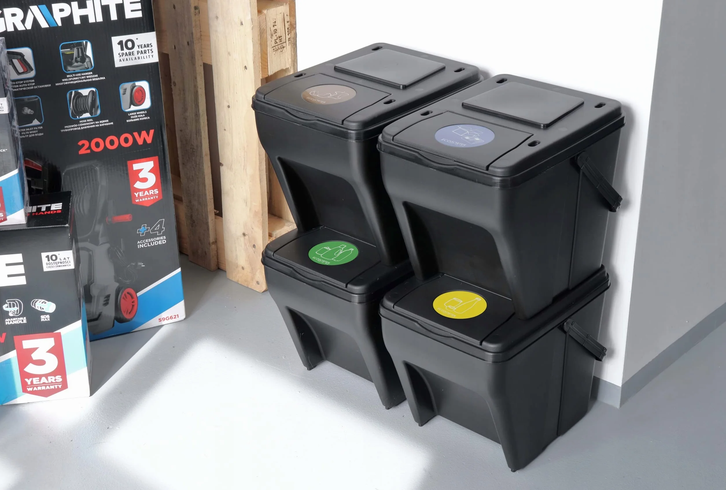4 Cubo Basura Reciclaje 100L - 4x25L con 5 colores de pegatinas Cubo de clasificación selectiva para residuos orgánicos, papel, vidrio Sistemas de clasificación de basura