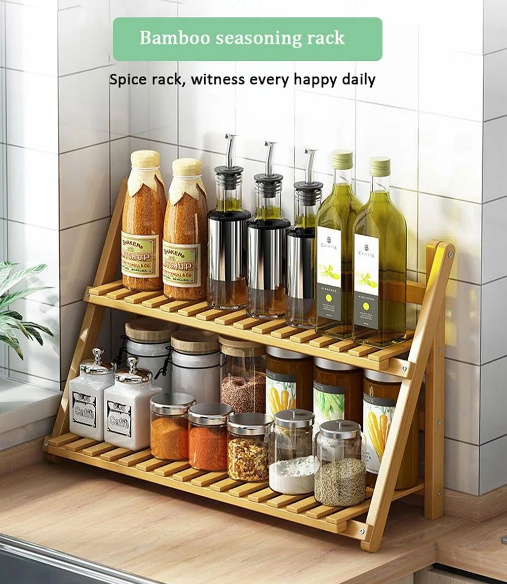 Estantería de almacenamiento de cocina, encimera para el hogar, estante para especias, 2 niveles, estante multifuncional para especias, simple y moderno, estantería para flores de madera