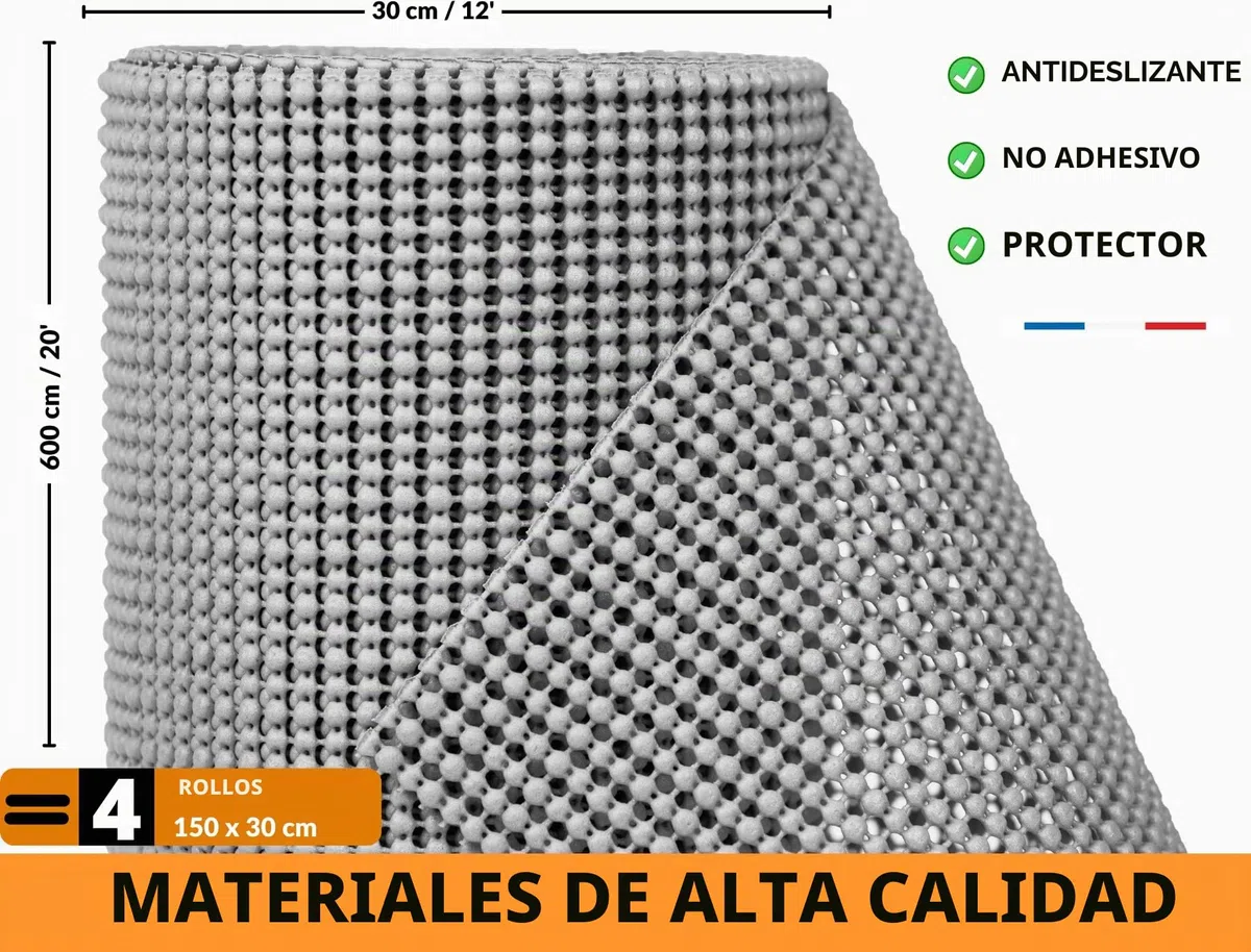 Rollo de Alfombrilla Antideslizante para Cajones de Cocina, Weewam 30 x 600 cm (XXL) Forro EVA para Muebles de Cocina, Tapete Protector Armarios Cajones Estantes, Sostenible y Impermeable (Gris)