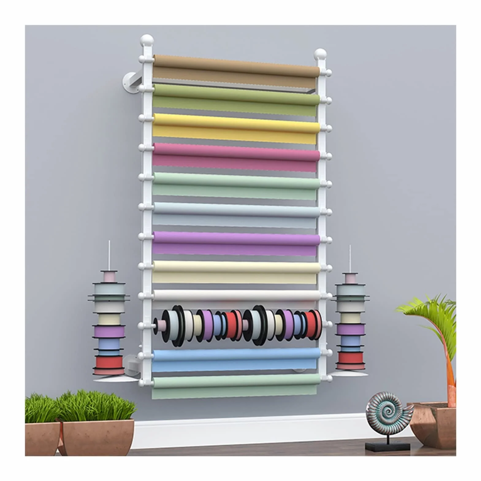Estantes de pared de 12 niveles para carretes de papel pintado, bufandas de celofán y papel de envoltura de flores, ideal para manualidades y tiendas de regalos