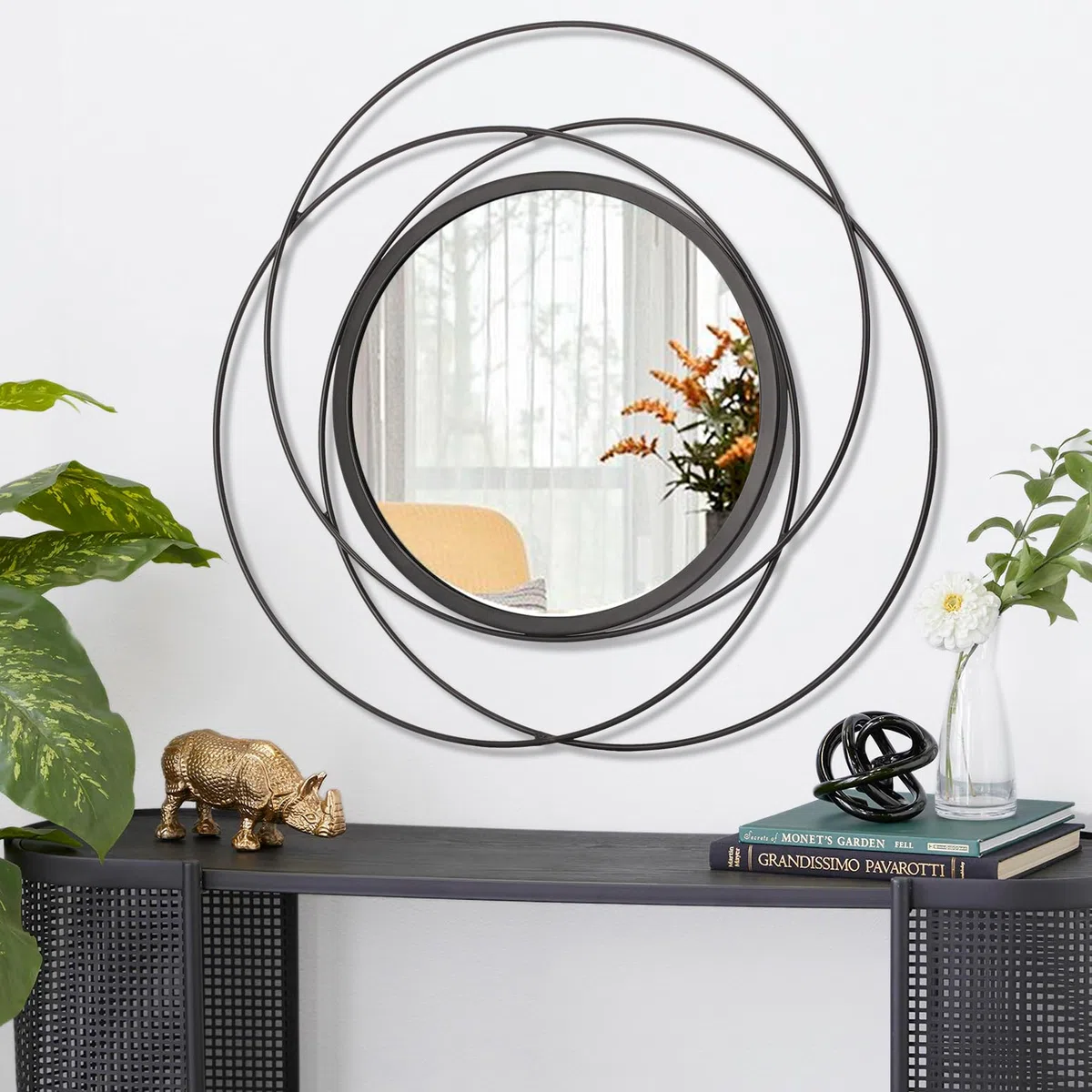 Espejo redondo negro para decoración de pared, espejo decorativo moderno para sala de estar, regalos para mujeres y madres