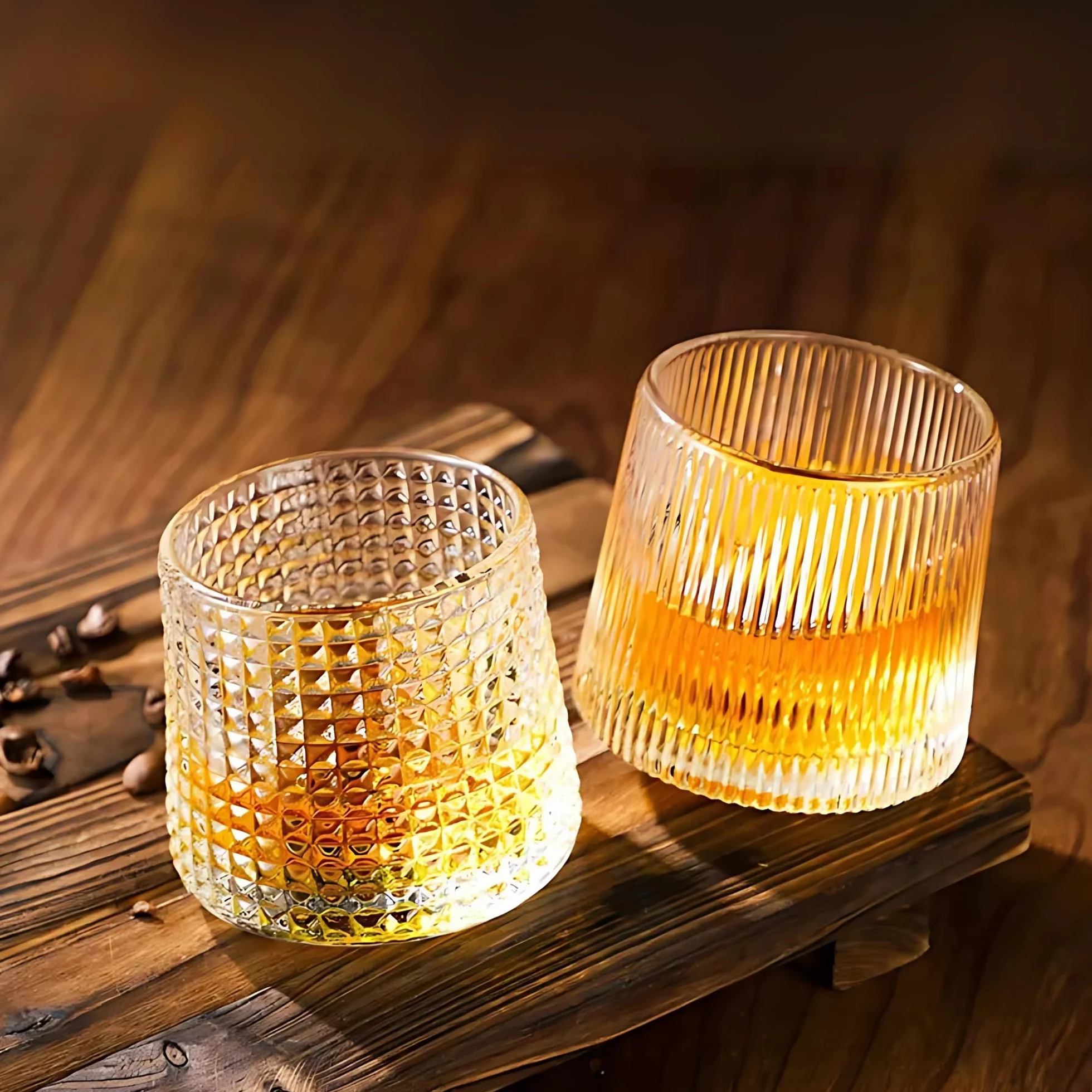 Juego de vasos de whisky de cristal giratorio, vasos de whisky con fondo esférico para degustación, vaso sin tallo de alta calidad, 4 piezas vasos de cristal especiales para ron, ginebra, amaro y