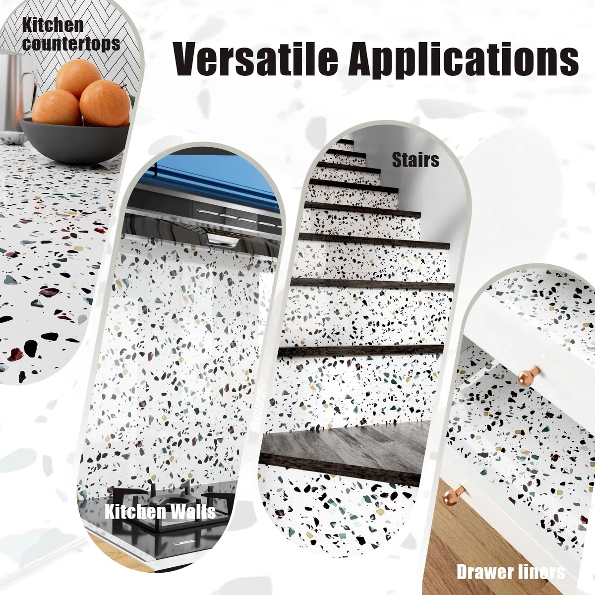Stickyart Vinilo Adhesivo Muebles Efecto Terrazo Blanco 90cmX400cm Rollo Papel Adhesivo Para Muebles Cocina Papel Pintado Autoadhesivo Pared Lavable Vinilo Encimera Vinilos Bano Revestimiento Cajones