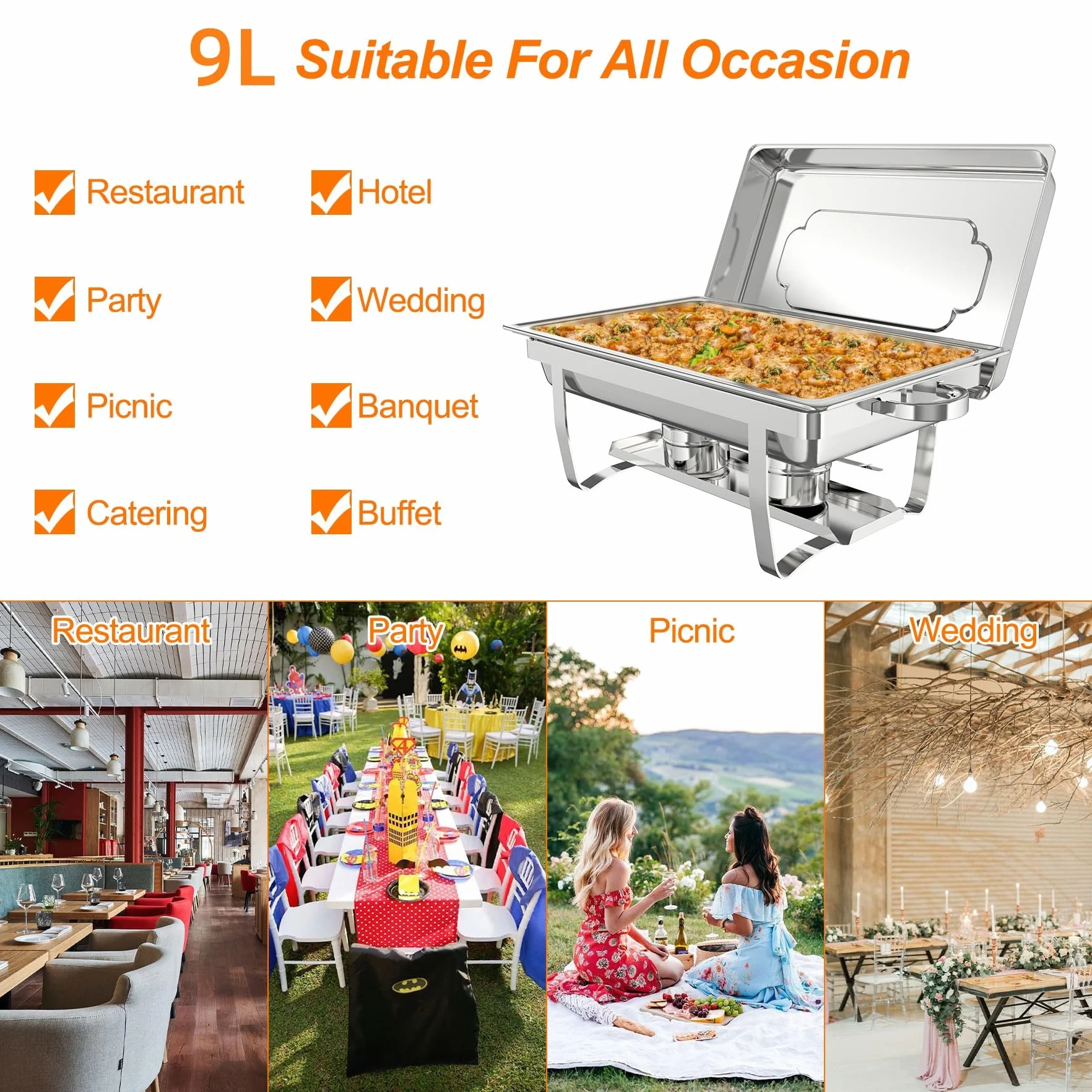 Juego de 2 Calentadores de Comida para Buffet, Chafing Dish, Calentador de Buffet de Acero Inoxidable, para Fiestas, Catering, Banquetes, para Catering, Eventos y Fiestas