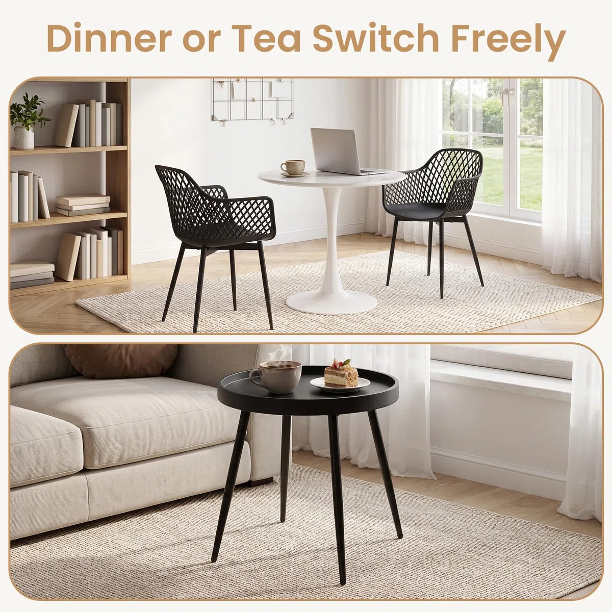 Mesa de restaurante con 2 sillas, pequeña mesa de comedor con 2 sillas | Juego de mesa y sillas para comedor, 2 sillones negros + 1 mesa de café + 1 mesa de mármol - 80 cm