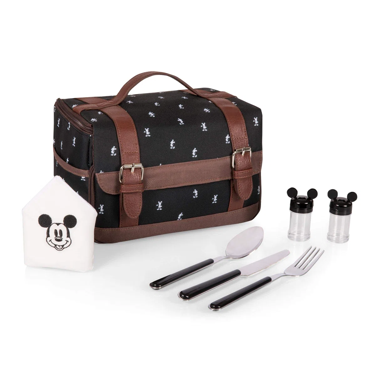 PICNIC TIME Disney Mickey Mouse - Lonchera aislada con juego de utensilios, bolsa térmica para el almuerzo (patrón de Mickey Mouse)