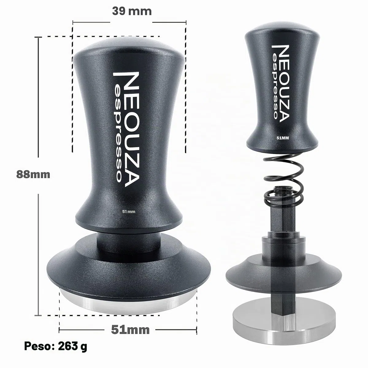 NEOUZA Herramienta de accesorios de máquina de café, antiadherente, mango refinado, base plana de acero inoxidable (51 mm, negro mate)