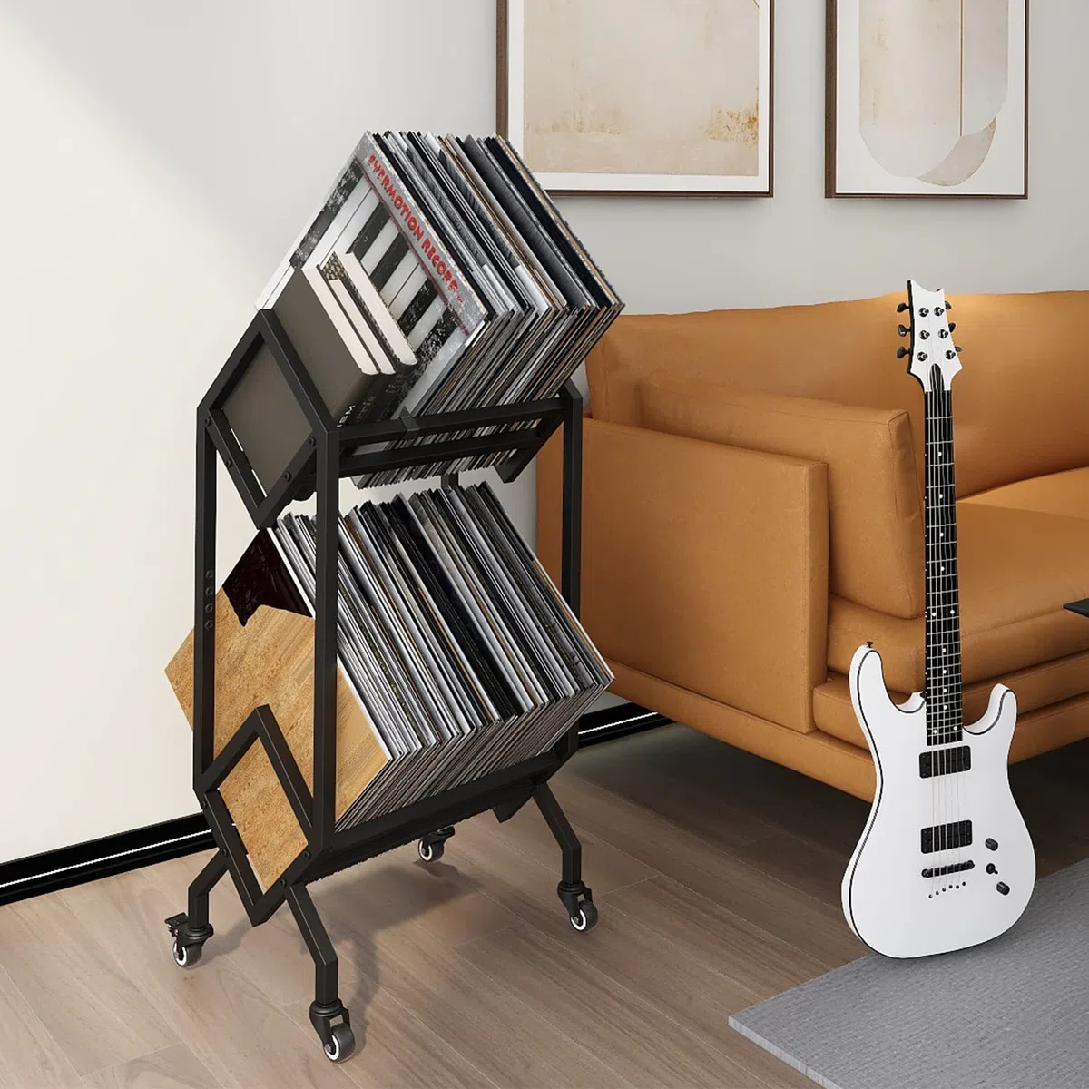 VEDECASA Soporte de almacenamiento de discos de vinilo para DJ, soporte de exhibición de almacenamiento LP con ruedas, fácil de mover, organizador de archivos de oficina, estante