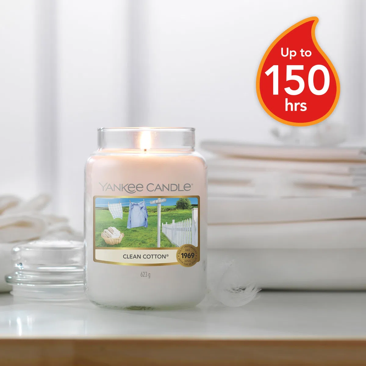 Yankee Candle Vela aromática en tarro grande de Clean Cotton | Velas de larga duración: hasta 150 h | Regalos perfectos para mujeres