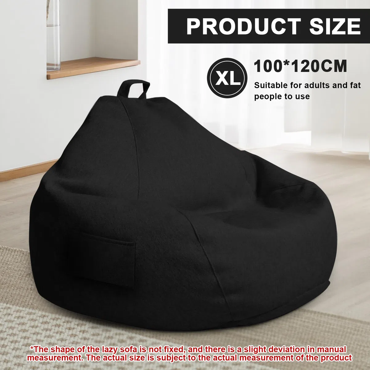 MeYuxg Puff Salon Adulto, Puff Gamer XL,100x120 cm Sin Relleno, Solo Funda para Niños y Adultos, Bean Bag para Videojuegos para Interior y Exterior, Salón y Sala de Juegos (Negro)