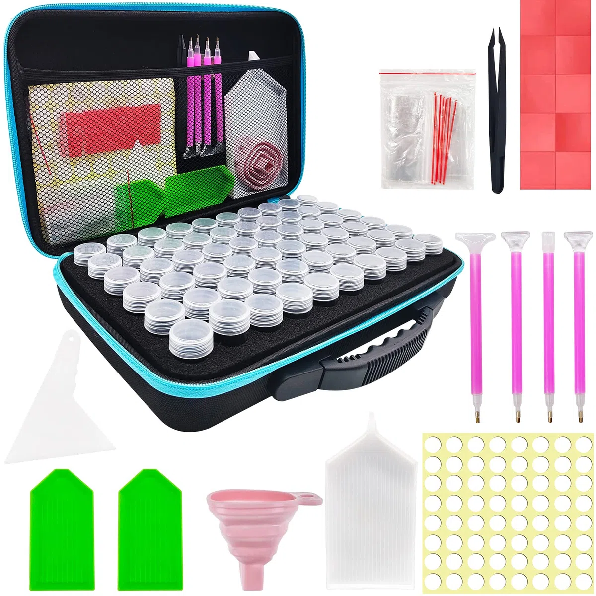Caja de Bordado de Diamantes, Diamond Painting Kit Completo, 60 Ranuras Organizador de Pintura de Diamante 5d Kit, con Caja Contenedores y Herramientas (32 x 22 x 7.4cm)