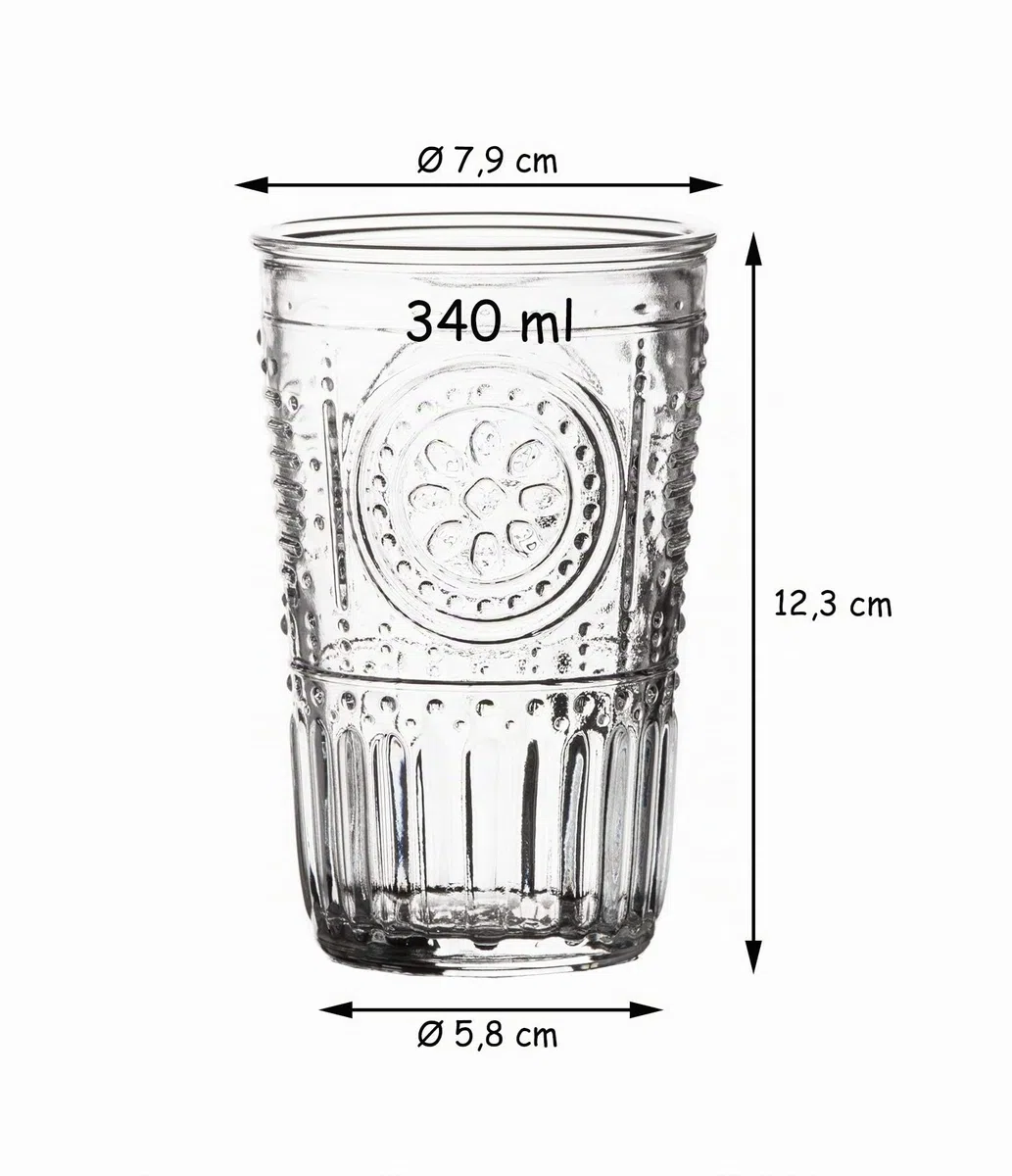 Bormioli Rocco Romantic Juego de 6 Vasos 30,5 cl, Cristal Transparente, 8 x 8 x 12,5 cm