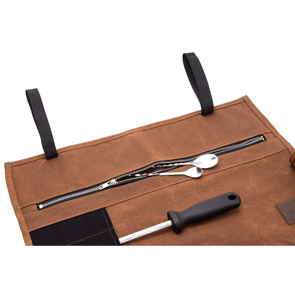 Bolsa para cuchillos de chef, lona encerada de 16 onzas, bolsa impermeable con cierre, 15 ranuras para utensilios de cocina, bolsa de almacenamiento, regalo para papá y marido, caqui, 74*47cm