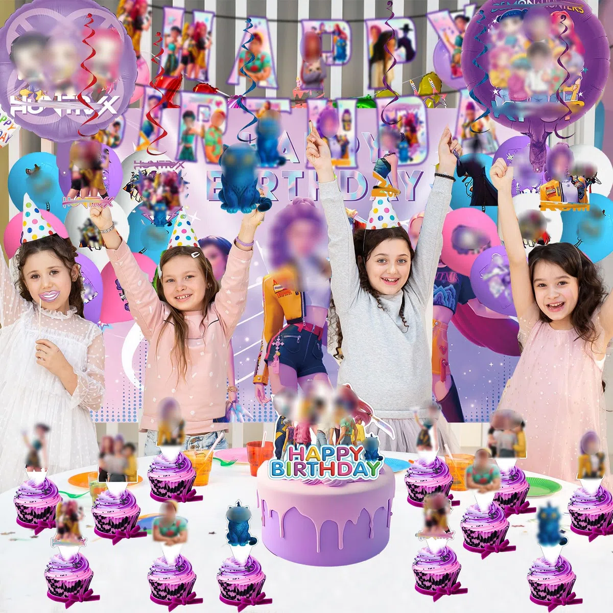 Kit de decoración de cumpleaños estilo anime de 51 piezas:Pancarta,Fondo,Globos de cumpleaños infantiles y adorno para pastel.Ideal para fiestas infantiles