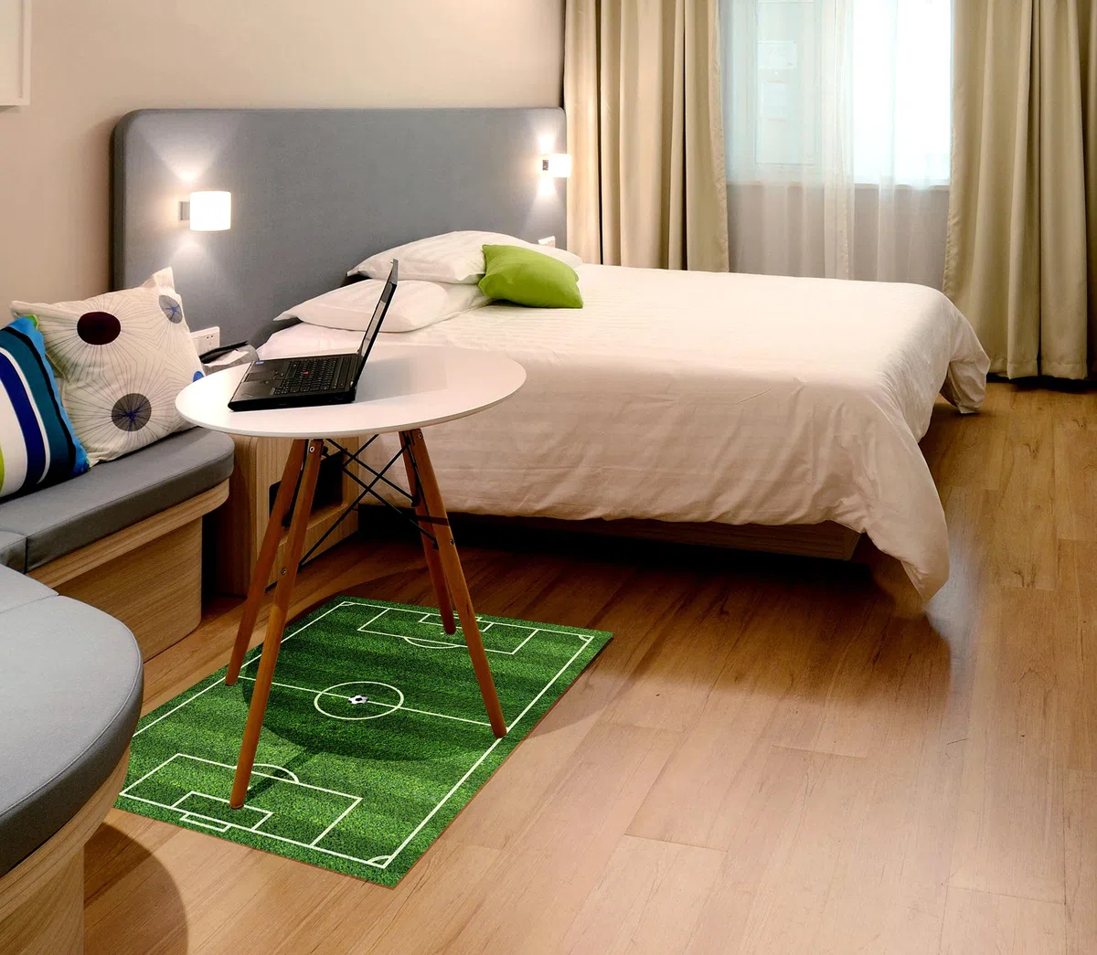 GOYAPRINT Alfombra Infantil Campo de Futbol 80x55 cm Ideal para Zona de Juegos en Dormitorio Moqueta Vinilica Lavable SIN Pelo para Niños y Jovenes